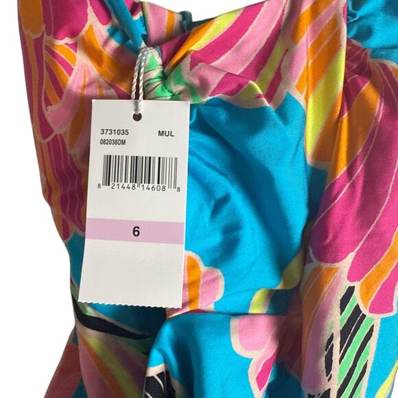 Trina Turk Poppy Blue Floral Print Plunge V-Neck One Piece Swimsuit Size 6 - Picture 8 of 12